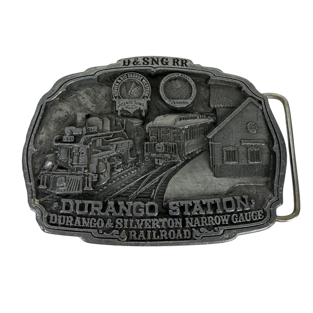 Vintage 1987 C&J Inc Durango Silverton Narrow Gauge Railroad Pewter Belt Buckle